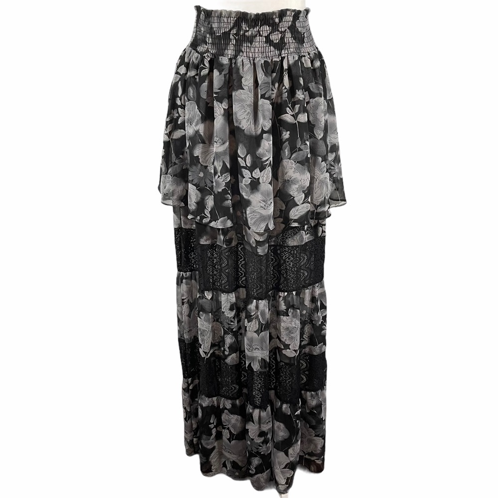 Misa Los Angeles Floral Ruffled Hem Maxi Skirt S